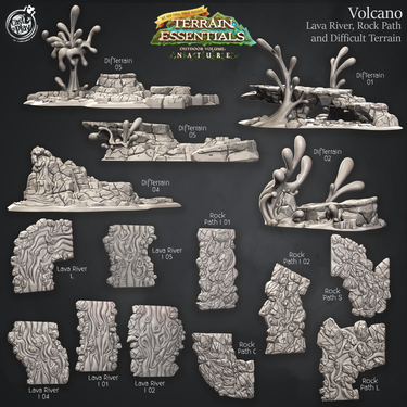Volcano Terrain - Lava River, Rock Path, and Difficult Terrain